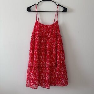 Le Lis red white tiered ruffle smocked mini dress size small